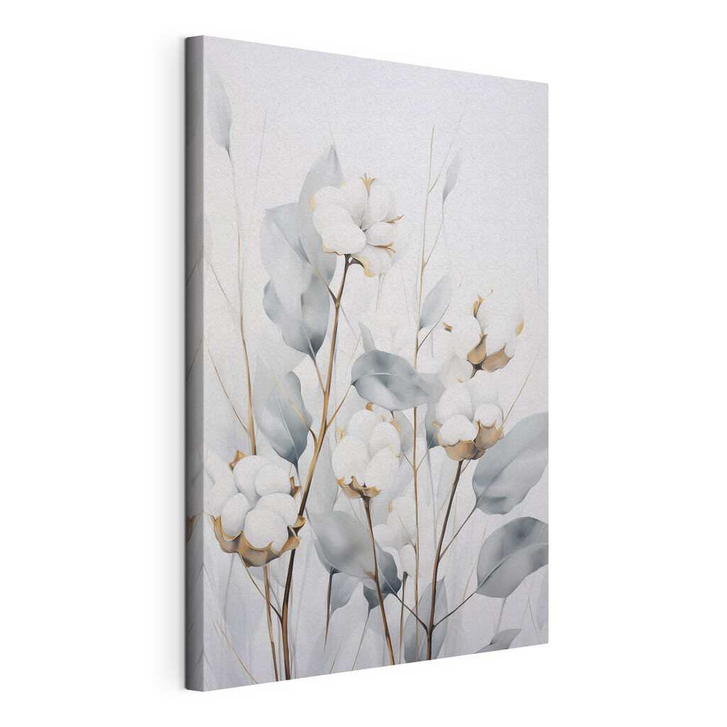 Painting of cotton flowers and leaves