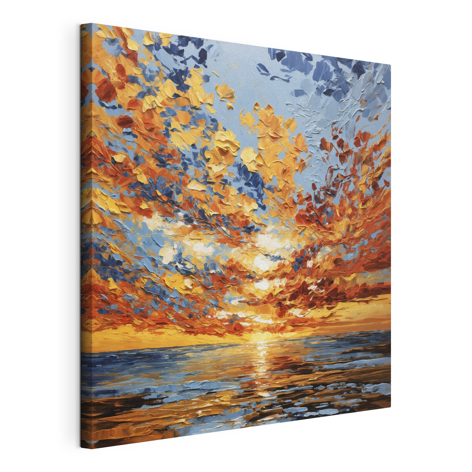 Painting of a sunset over water Painting of a sunset over water