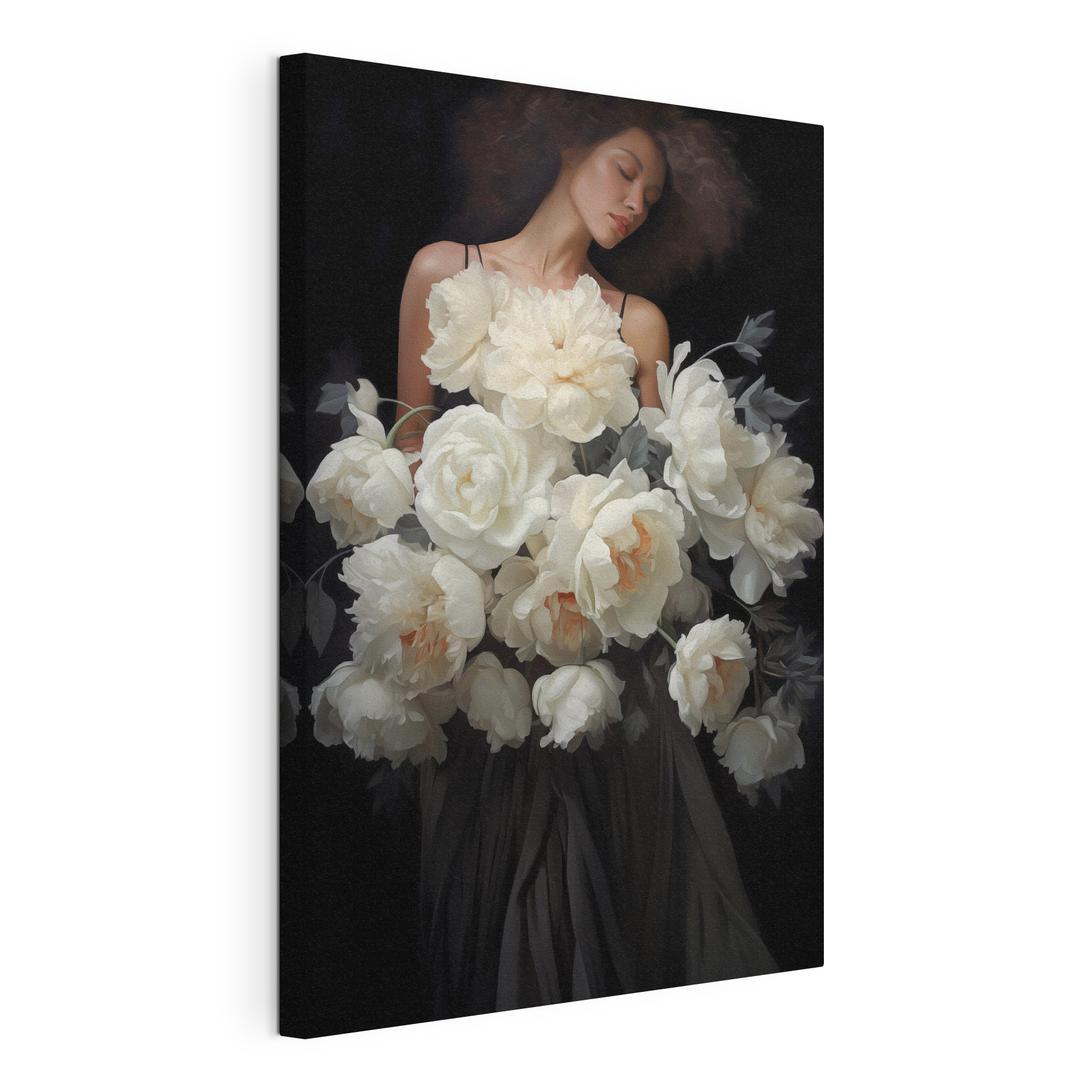 Woman holding a large bouquet of flowers