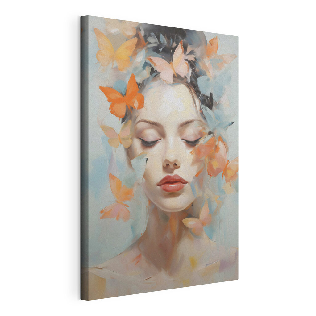 Woman with butterflies around her face