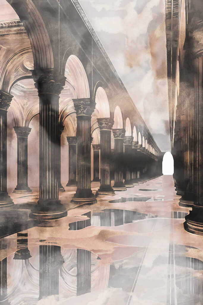 Long hallway with columns and arches Long hallway with columns and arches