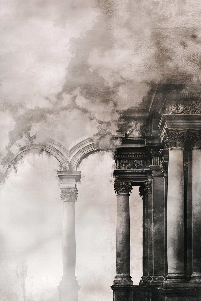 Building with columns and smoke Building with columns and smoke