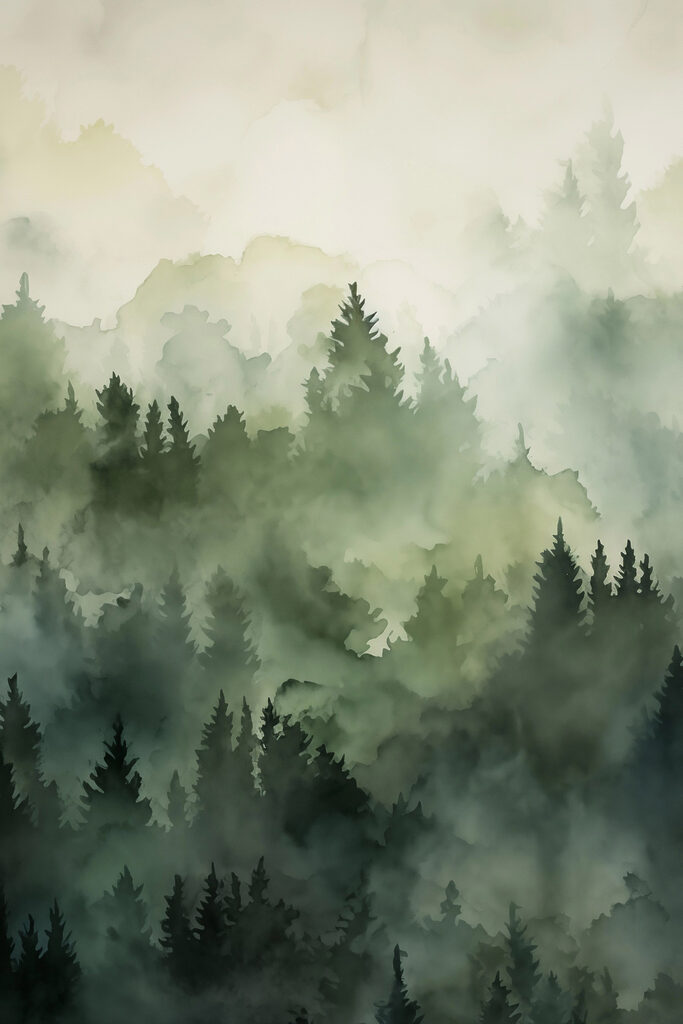 Foggy forest with trees Foggy forest with trees