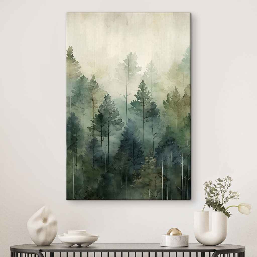 Painting of trees in the fog