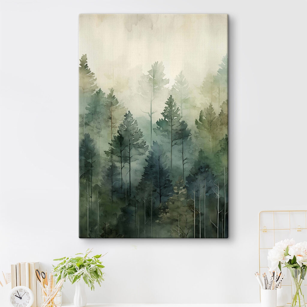 Painting of trees in the fog