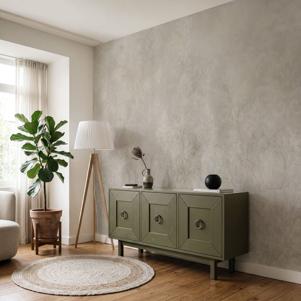 Biała tapeta w kwiaty