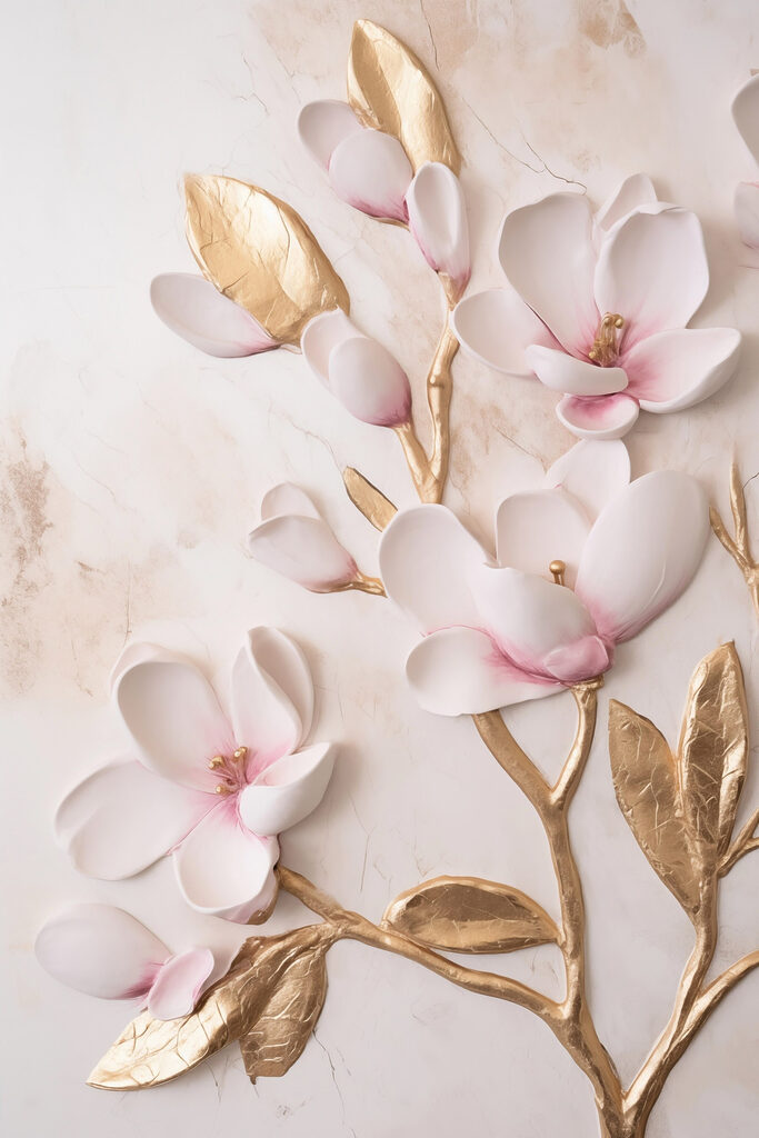 White and pink flowers on a marble surface White and pink flowers on a marble surface