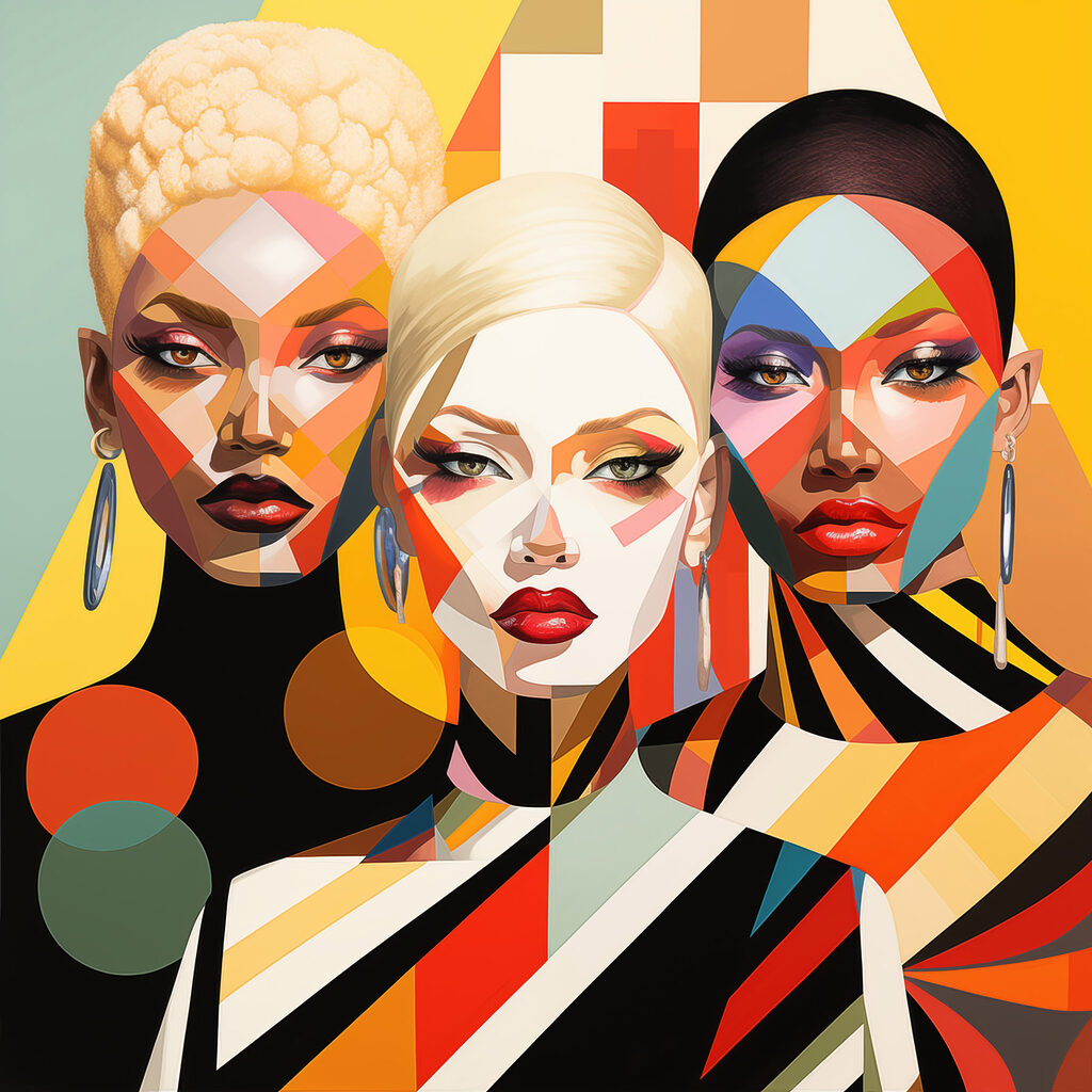 Group of women with different colored faces Group of women with different colored faces