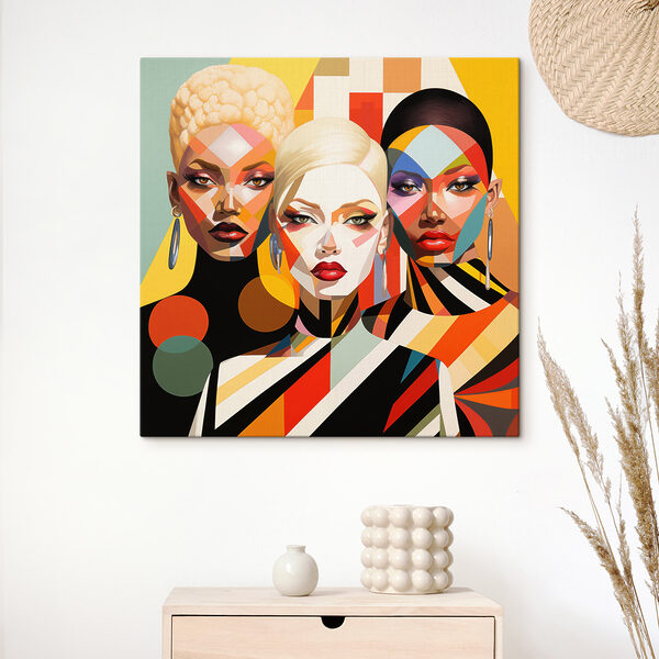 Group of women with different colored faces Group of women with different colored faces