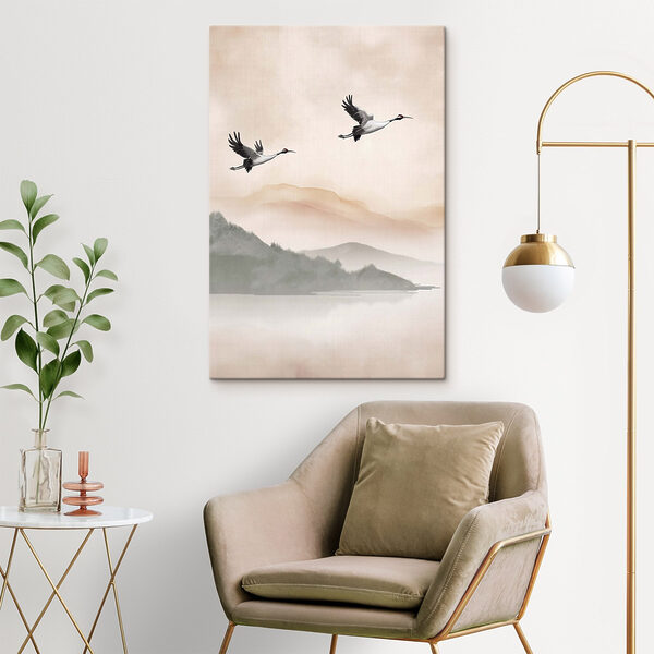 Two birds flying over a lake Two birds flying over a lake