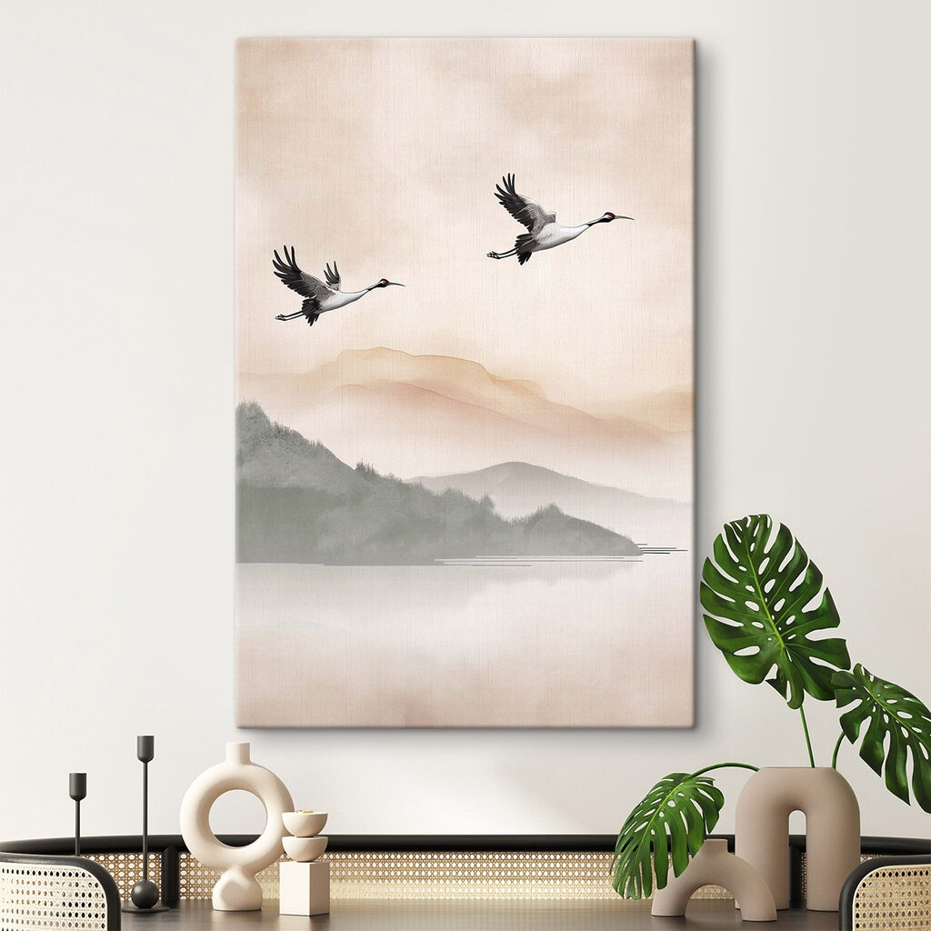 Two birds flying over a lake Two birds flying over a lake