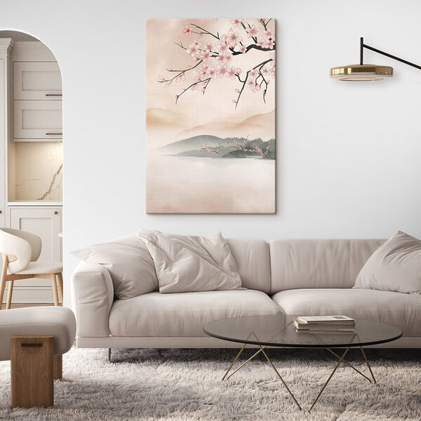 Painting of a tree branch with pink flowers Painting of a tree branch with pink flowers