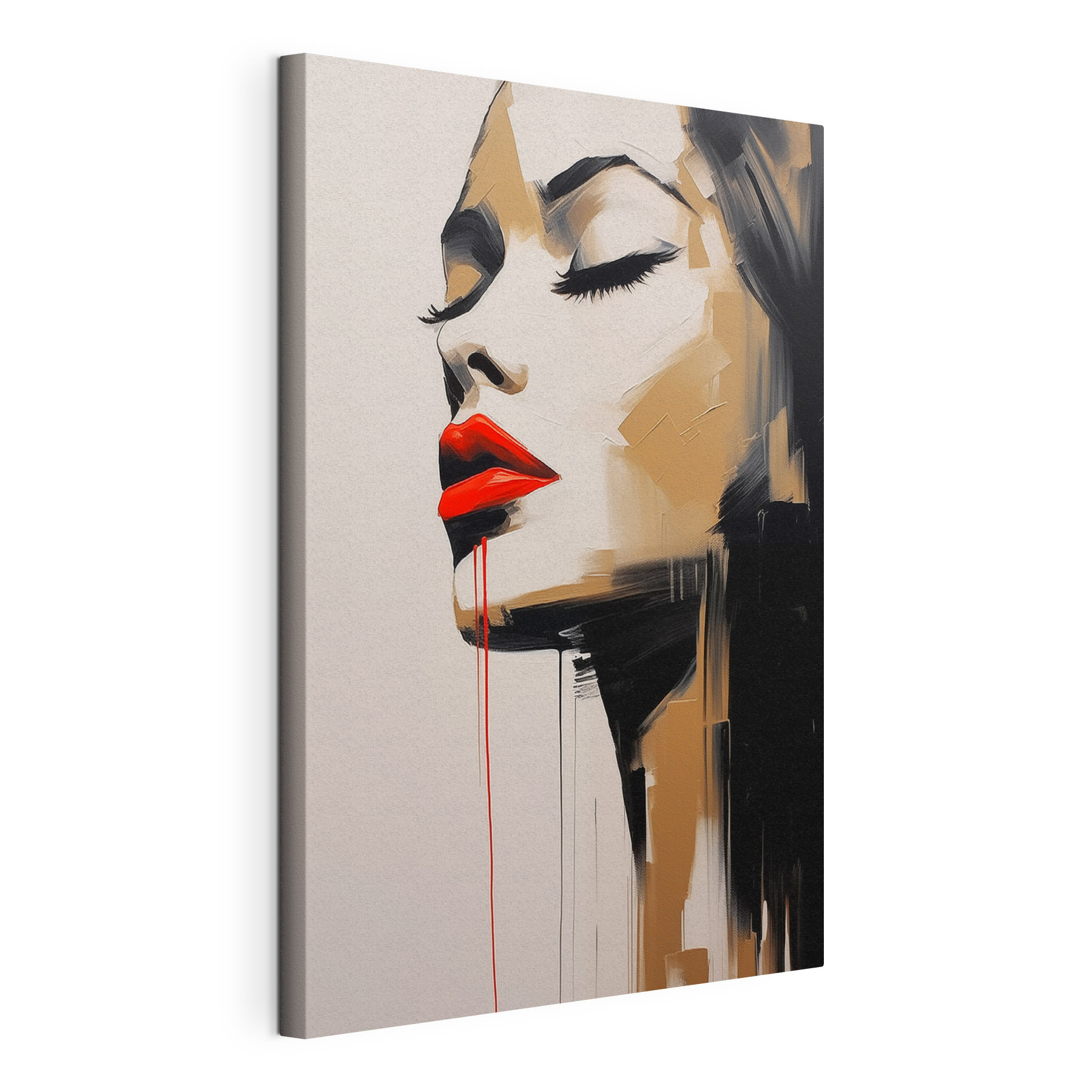 Painting of a woman with red lips and red lipstick Painting of a woman with red lips and red lipstick