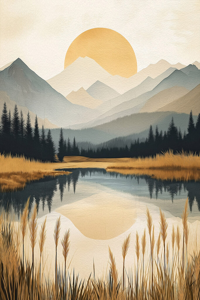 Landscape of a lake with mountains and trees