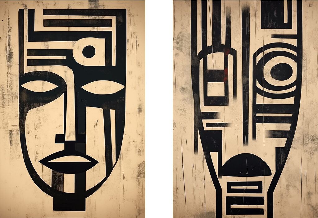 Abstract faces in contrasting designs