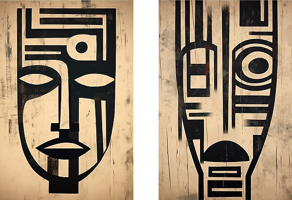 Abstract faces in contrasting designs