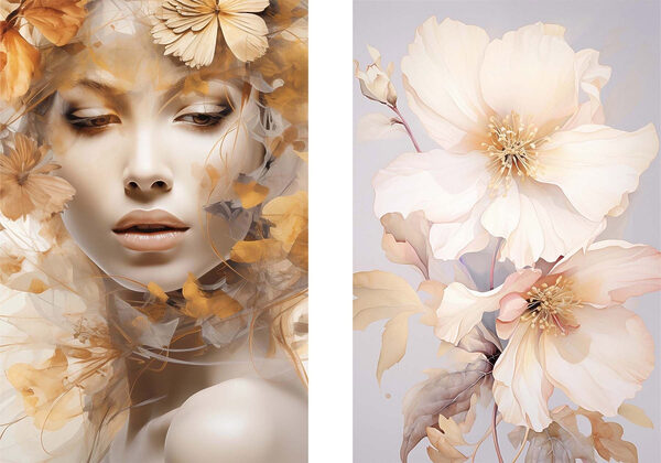 Woman with flowers and a mannequin