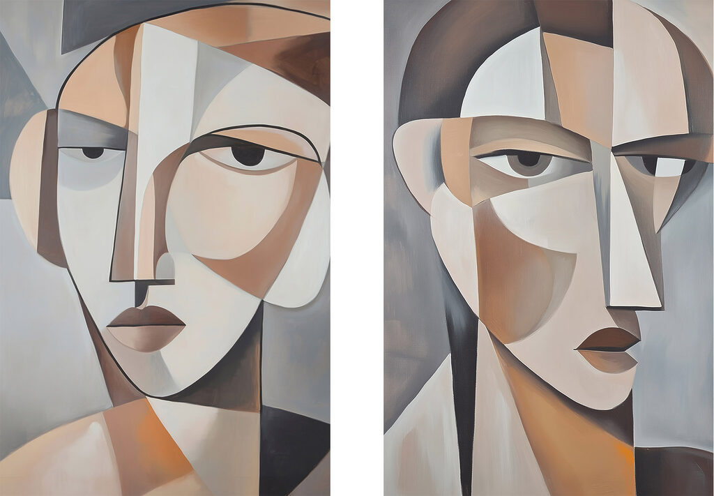 Two paintings of a woman's face