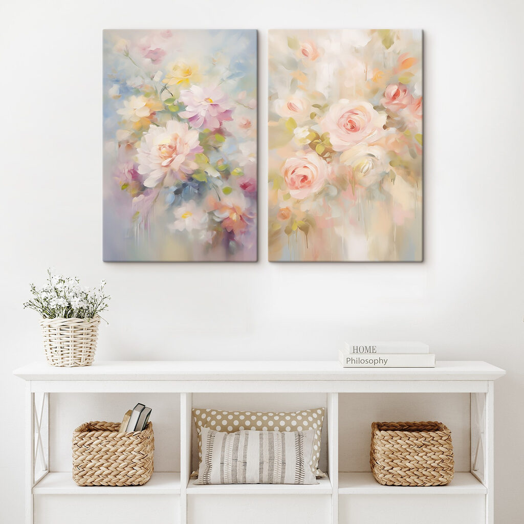 Painting of flowers on a white surface