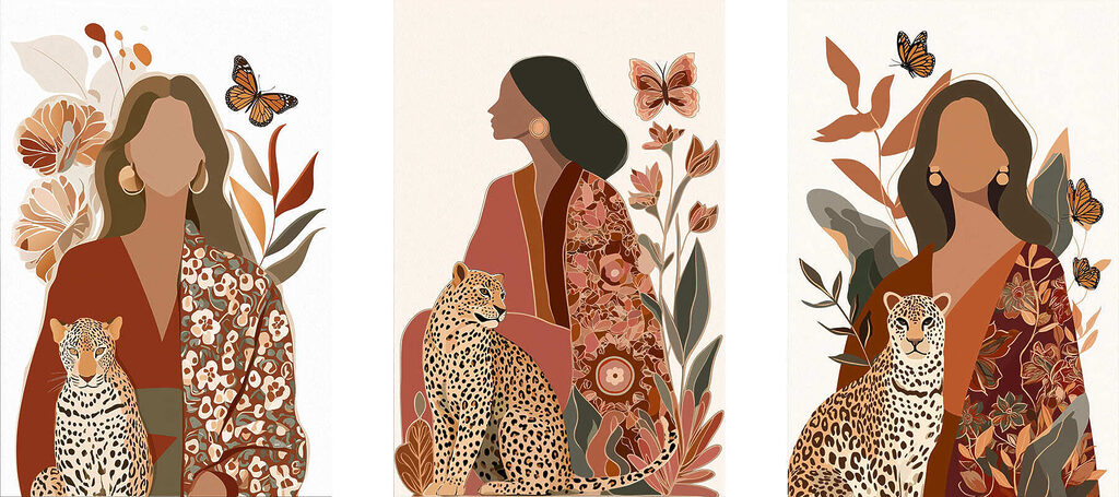 Woman sitting with a cheetah Woman sitting with a cheetah