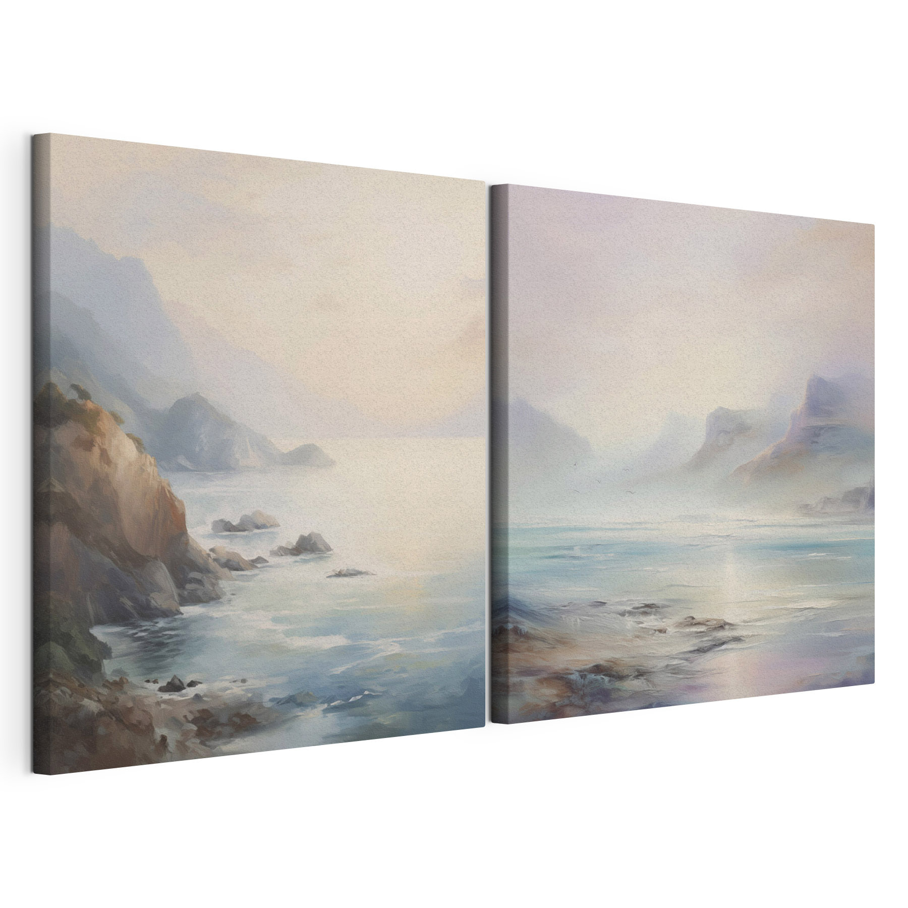 Painting of a beach and a rocky beach Painting of a beach and a rocky beach