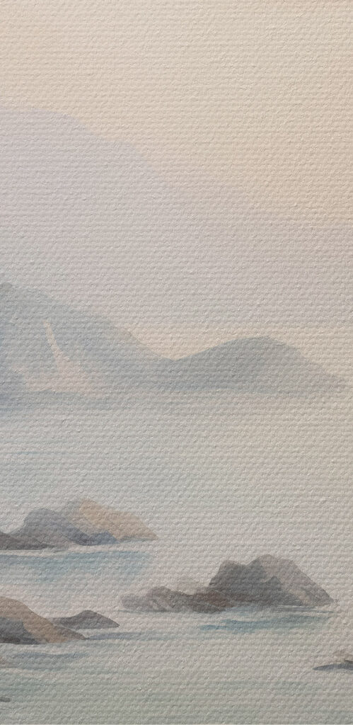 Painting of a beach and a rocky beach Painting of a beach and a rocky beach