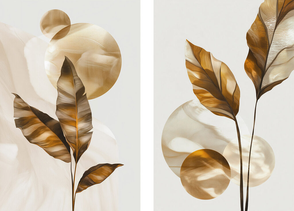 - Organic shapes in earthy tones - Organic shapes in earthy tones