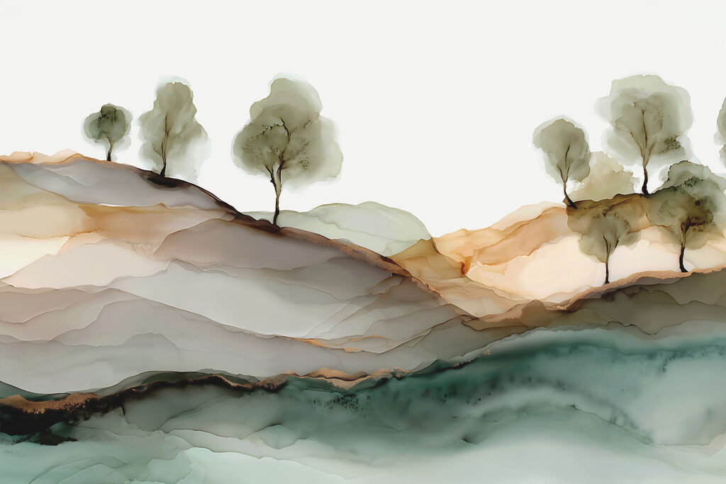 Painting of trees on a hill Painting of trees on a hill