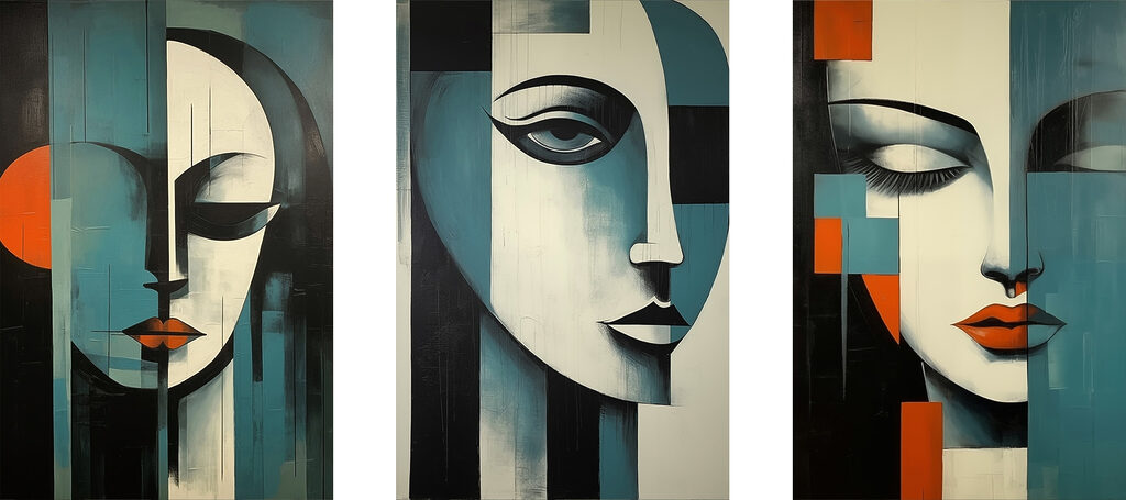 Collage of paintings of a woman's face