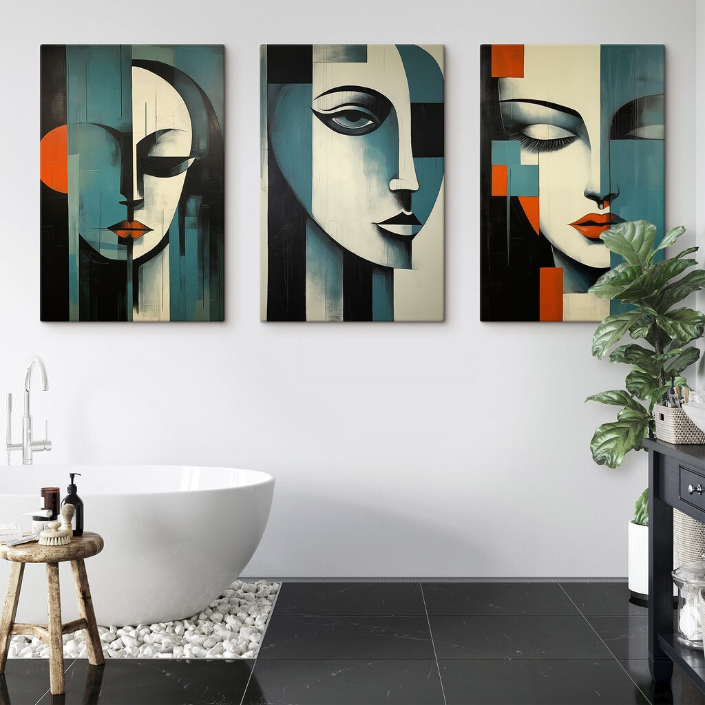 Collage of paintings of a woman's face
