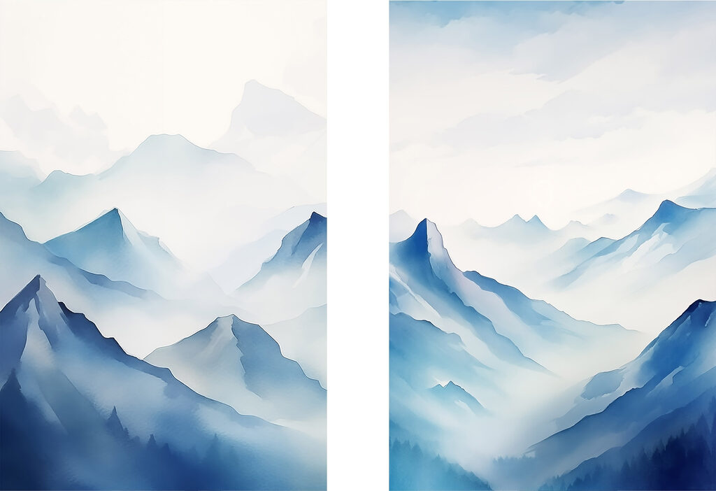 Painting of mountains and fog Painting of mountains and fog