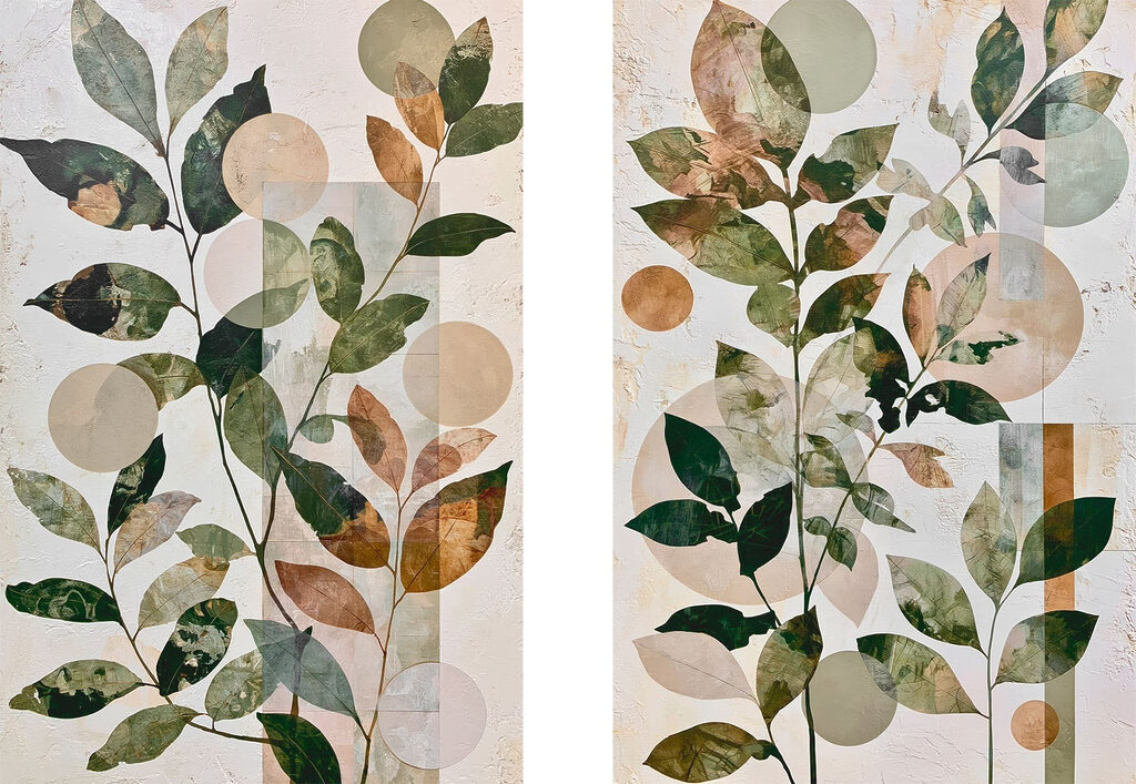 Painting of leaves and circles