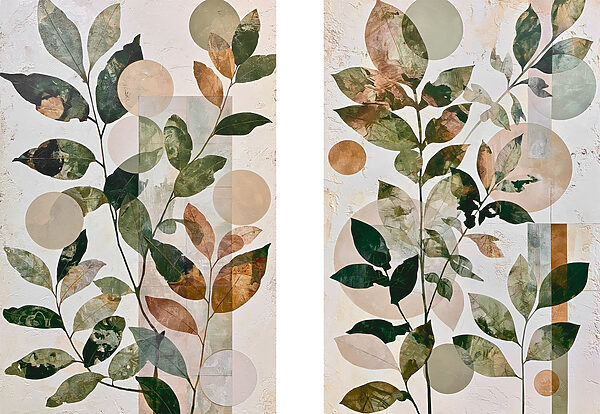 Painting of leaves and circles