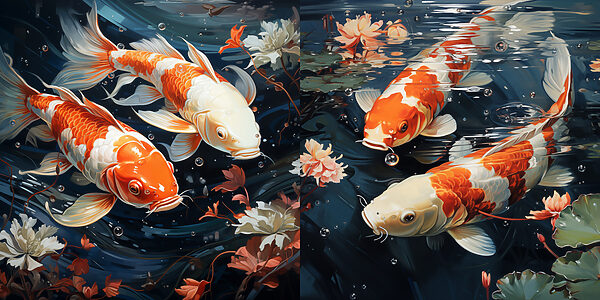 Collage of a couple of fish swimming in water Collage of a couple of fish swimming in water