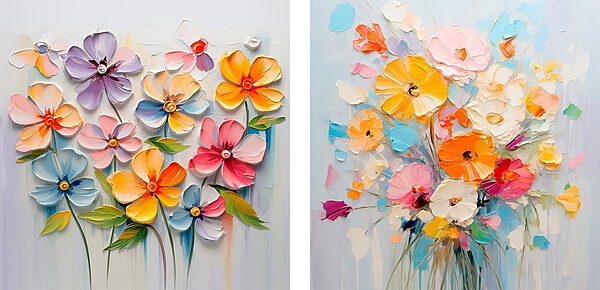 Painting of flowers on a white surface Painting of flowers on a white surface