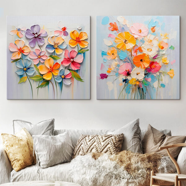 Painting of flowers on a white surface Painting of flowers on a white surface
