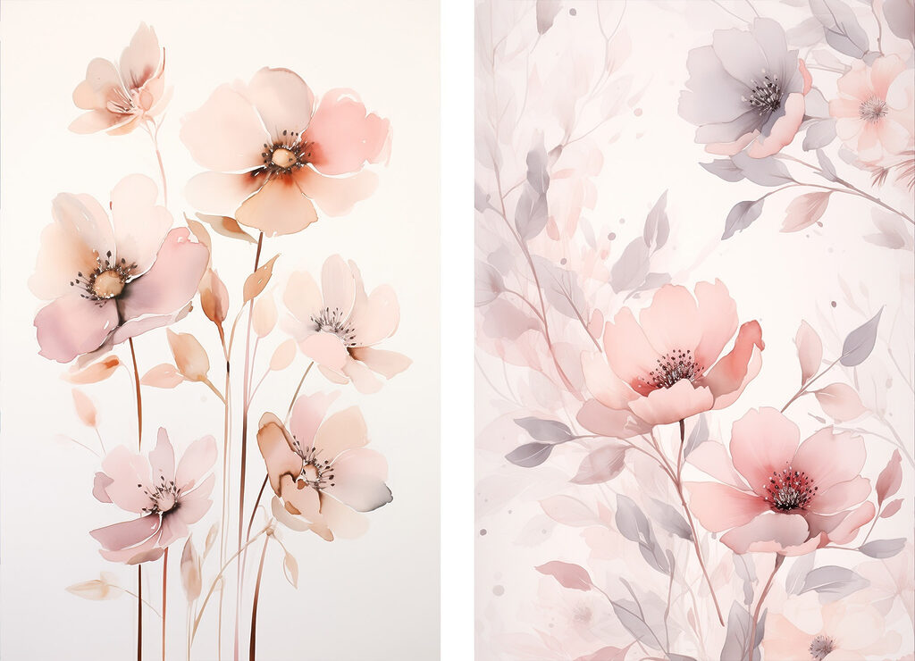 Painting of flowers on a white surface Painting of flowers on a white surface