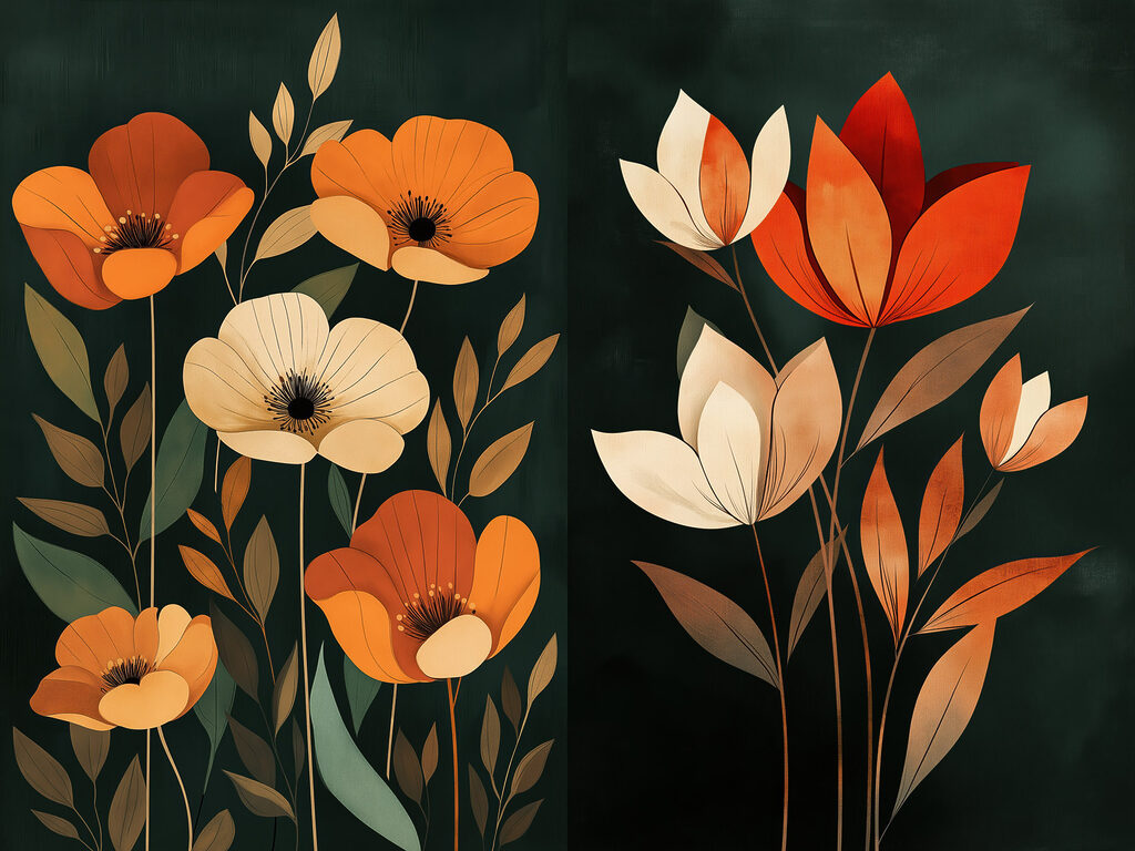 Painting of flowers on a black background