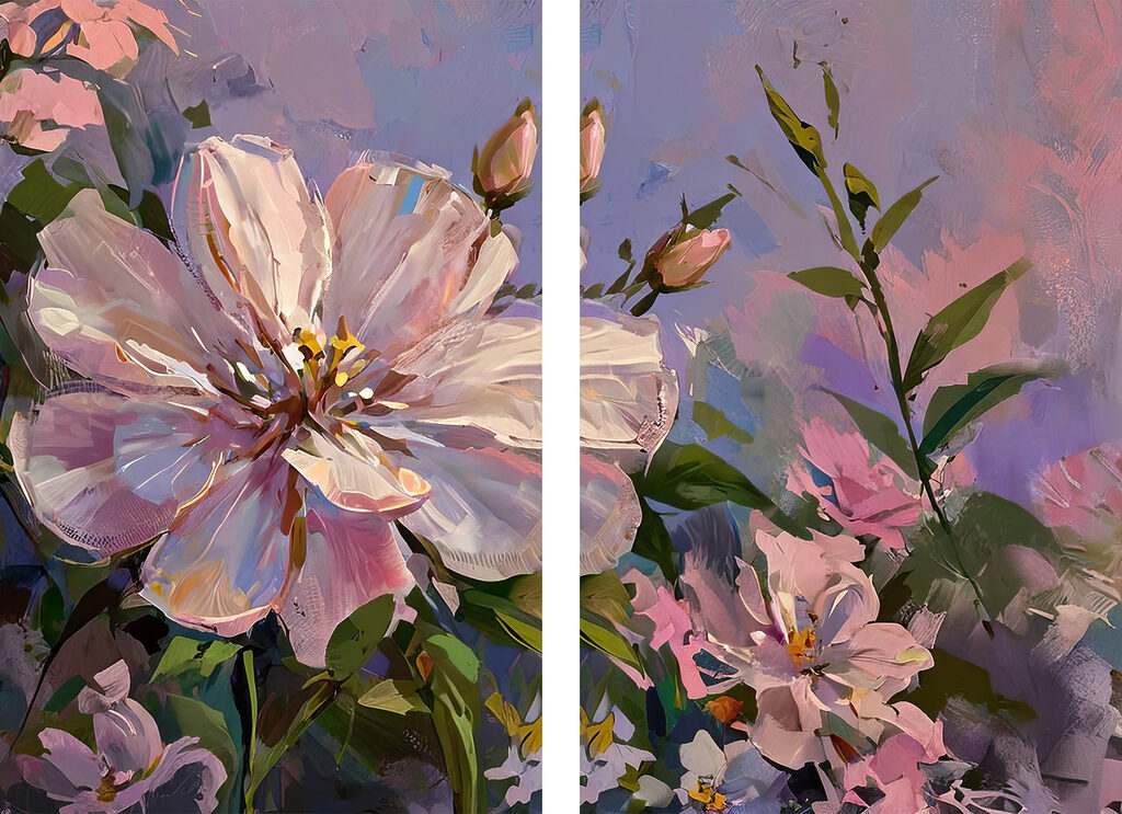 Painting of flowers on a purple background Painting of flowers on a purple background