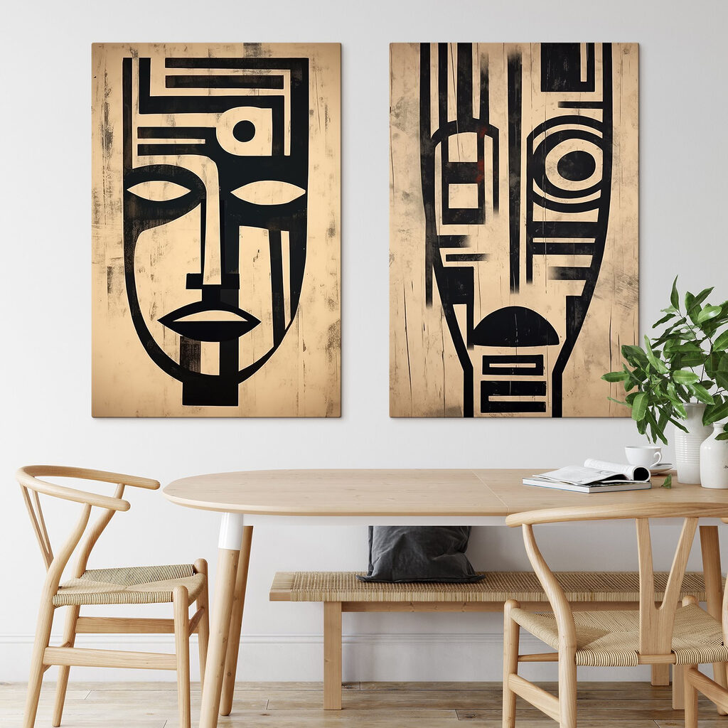 Abstract faces in contrasting designs