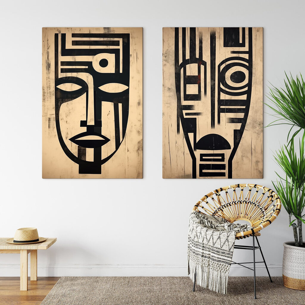 Abstract faces in contrasting designs