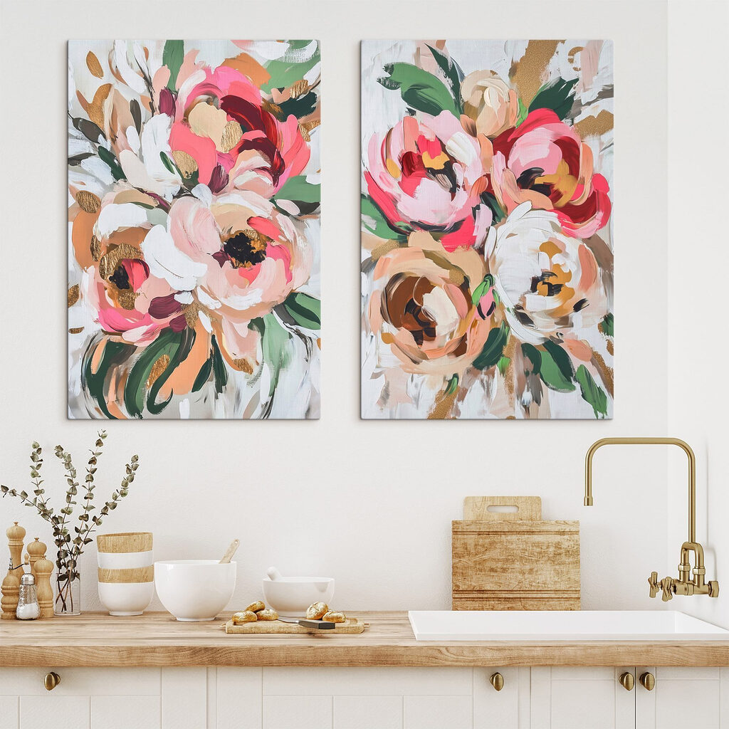 Painting of flowers on a white surface