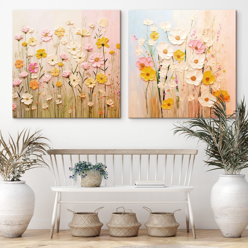 Painting of flowers on canvas