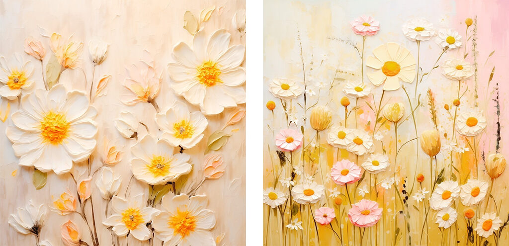 Painting of flowers on canvas