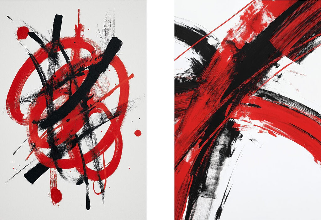 Red and black paint on a white surface