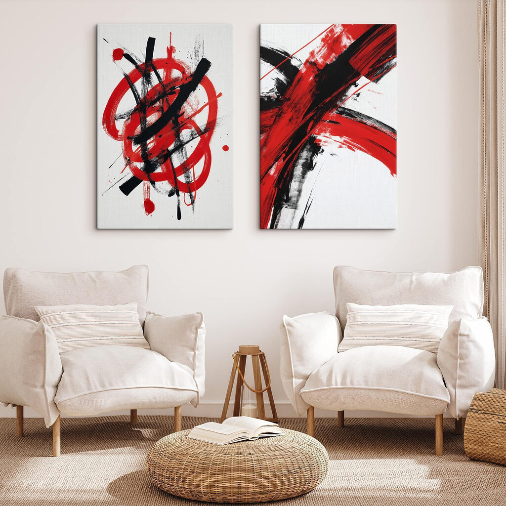 Red and black paint on a white surface