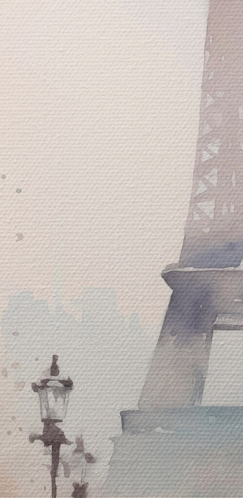Watercolor painting of a city street and a woman walking with an umbrella Watercolor painting of a city street and a woman walking with an umbrella