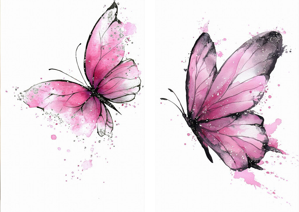Two butterflies with pink wings Two butterflies with pink wings
