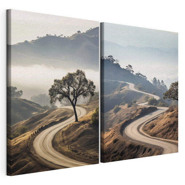 Winding road with a tree on it Winding road with a tree on it