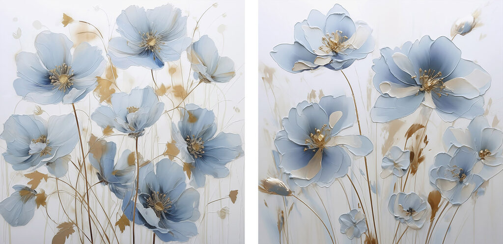 Painting of flowers on a white surface